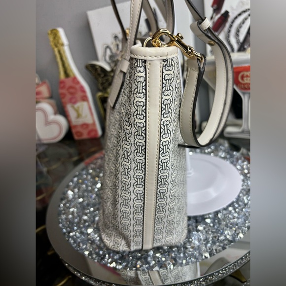 Tory Burch Small Gemini Link Canvas Tote Ivory Gemini link and stripe motif EUC - Picture 6 of 13